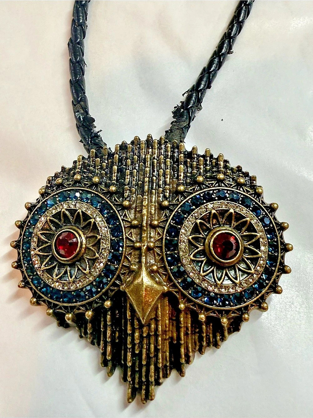 Ornate Owl Pendant Necklace/Brooch Black & Gold